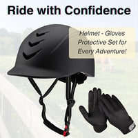 Equestrian Set - Helmet and Gloves for Horseback Riding and Training - Horse Riding Safety Gear Helmets Equestrian Equi-Pro Gear Gloves for Women, Man