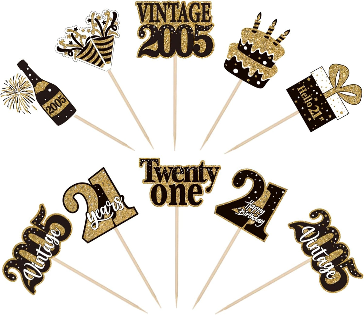 36PCS Happy 80th Birthday Cupcake Toppers Double Sided Black Gold - Vintage / 21st - image 3