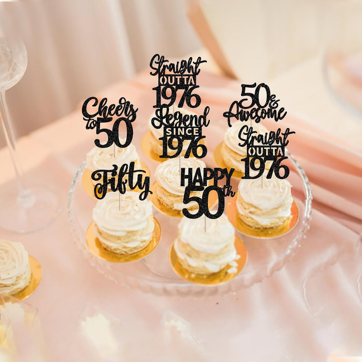 24PCS Black Happy 50th Birthday Cupcake Toppers Fifty Straight Outta - Black / 50th - image 4