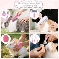 25 Pcs Large Rabbit Starter Kit, Bunny Litter Box with Drawer Animal Grooming Kit Stacking Cups Bowl Blankets Mat with Cleaning Set for Adult Guinea Pig, Ferret, Hamster, Bunnies Accessories (Pink)