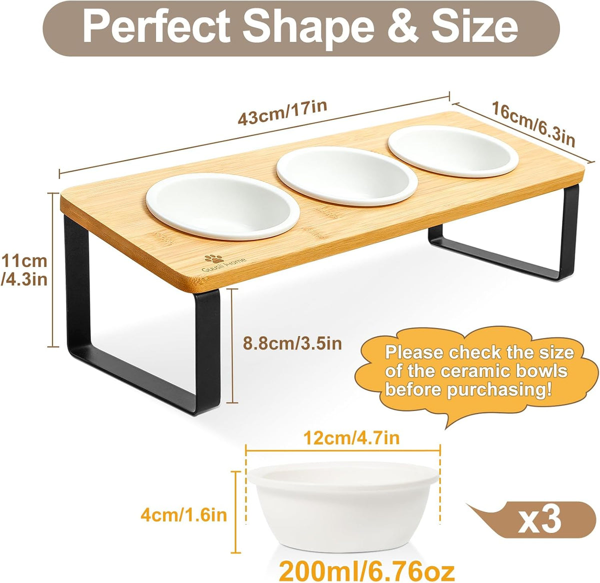 Sunhoo Raised Cat Food Water Bowl Elevated Tilted Kitty Dishes Set - Wood Color - image 2