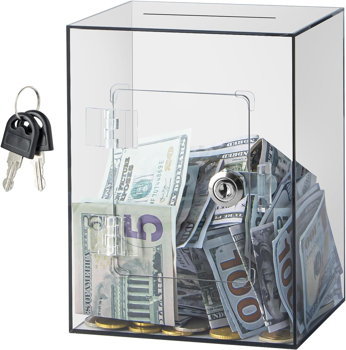 Hicocool Clear Acrylic Piggy Bank with Lock & Key - Brown