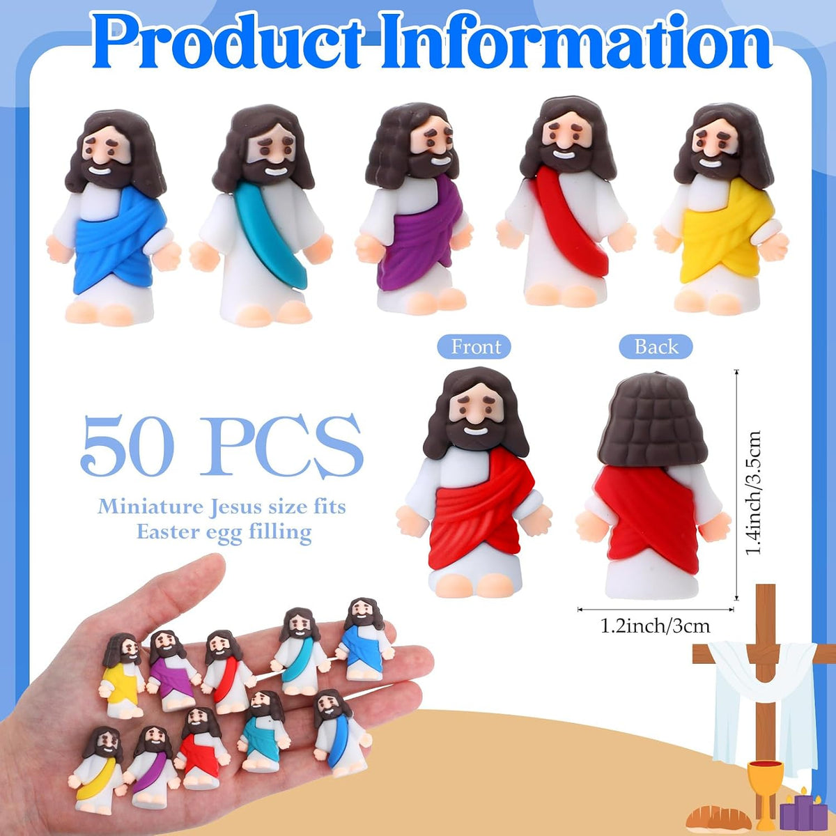 Bememo 50 pack little Jesus figurines in red, blue, purple, yellow and cyan - view 4