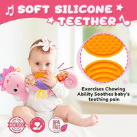Baby Toys 0 to 12 Months, Musical Stuffed Animal Activity Soft Toys with Multi-Sensory Crinkle, Rattle and Textures,Infant Tummy Time Toys for Newborn Girls, Seahorse, Pink