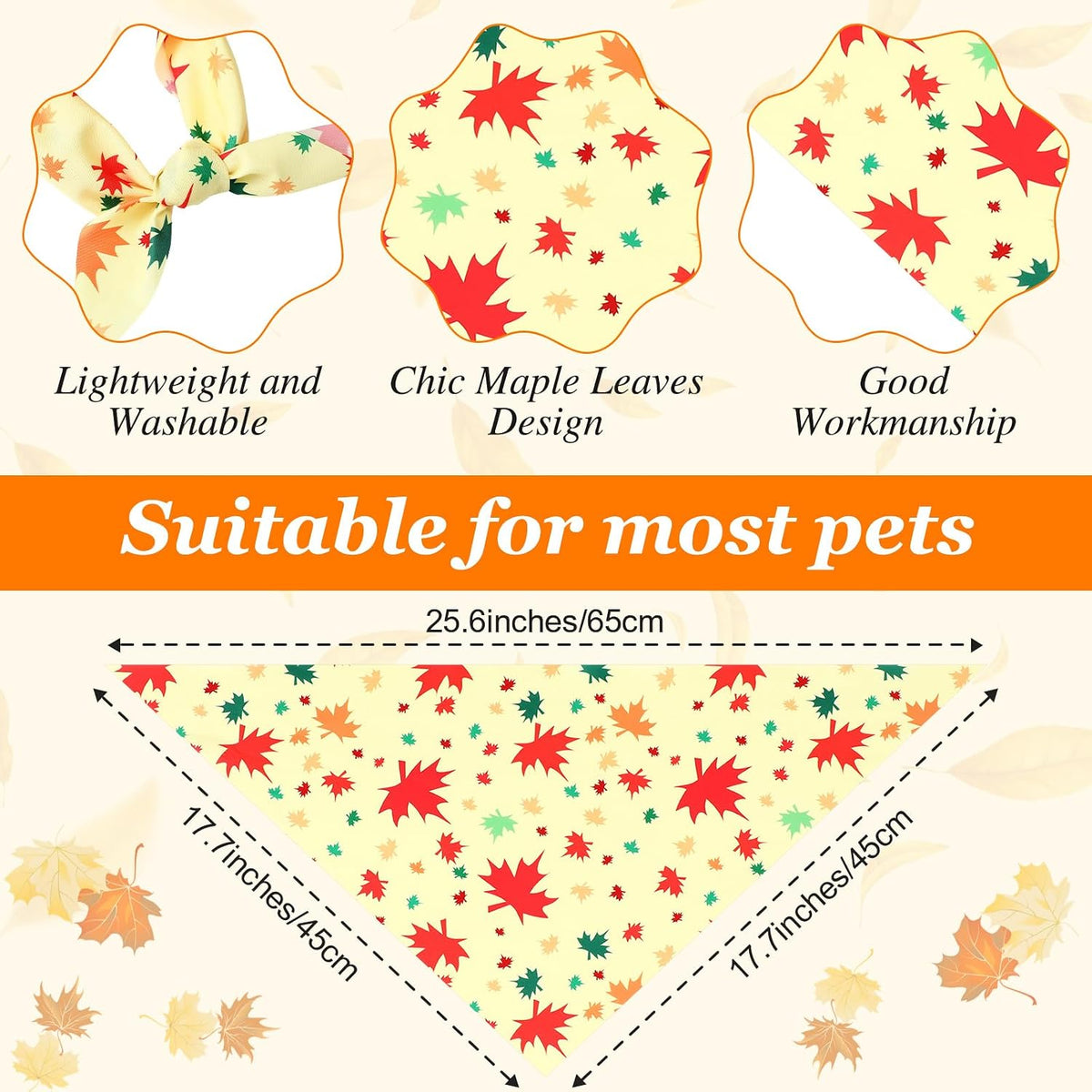 Chunful 100 Pcs Fall Dog Bandanas Bulk Maple Leaf Print Autumn Pet - Maple / 25.6 x 17.7 x 17.7" - image 3