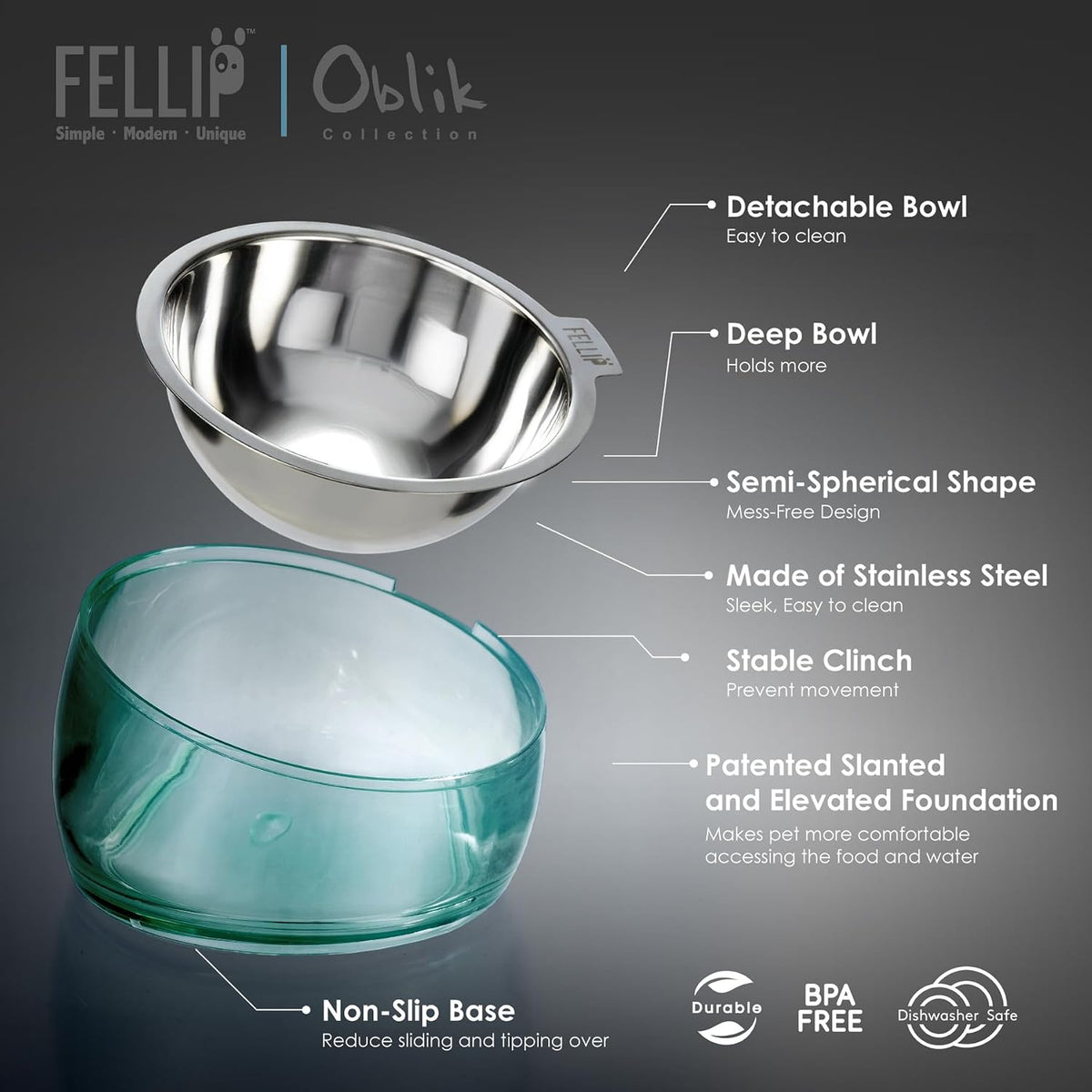 Felli Pet Oblik Acrylic Raised Dog Food Water Bowl Stainless Steel - Classic / Mini Pet - image 4