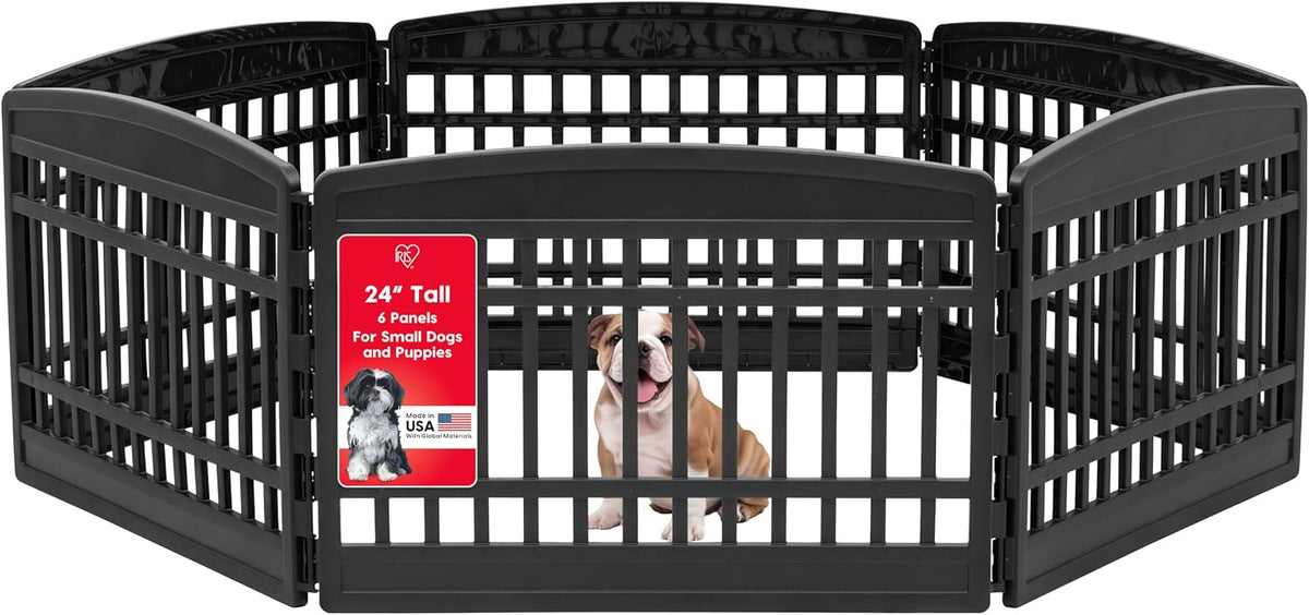 IRIS USA 4-Panel Dog Playpen, Pet Enclosure - Black / 6 Panel – 24" H