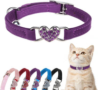 BINGPET Diamond Cat Collar with Bell, Adjustable Kitten Collar - Purple(Heart) / Neck Girth 8"-10"