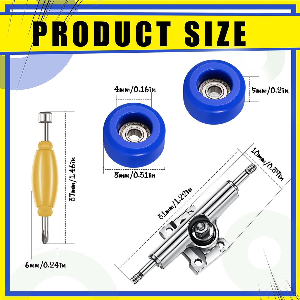 Zhehao fingerboard wheels and trucks set with four bearing wheels, two alloy trucks and two screwdri - view 14