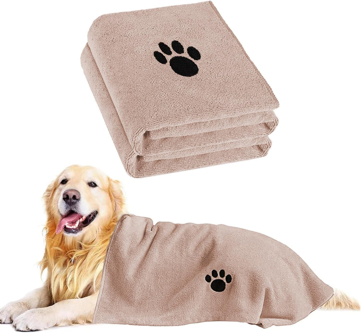 Puomue 2 Pack Microfiber Dog Towels for Drying Dogs - Camel / 40 x 23.6 inches - 2 Pack
