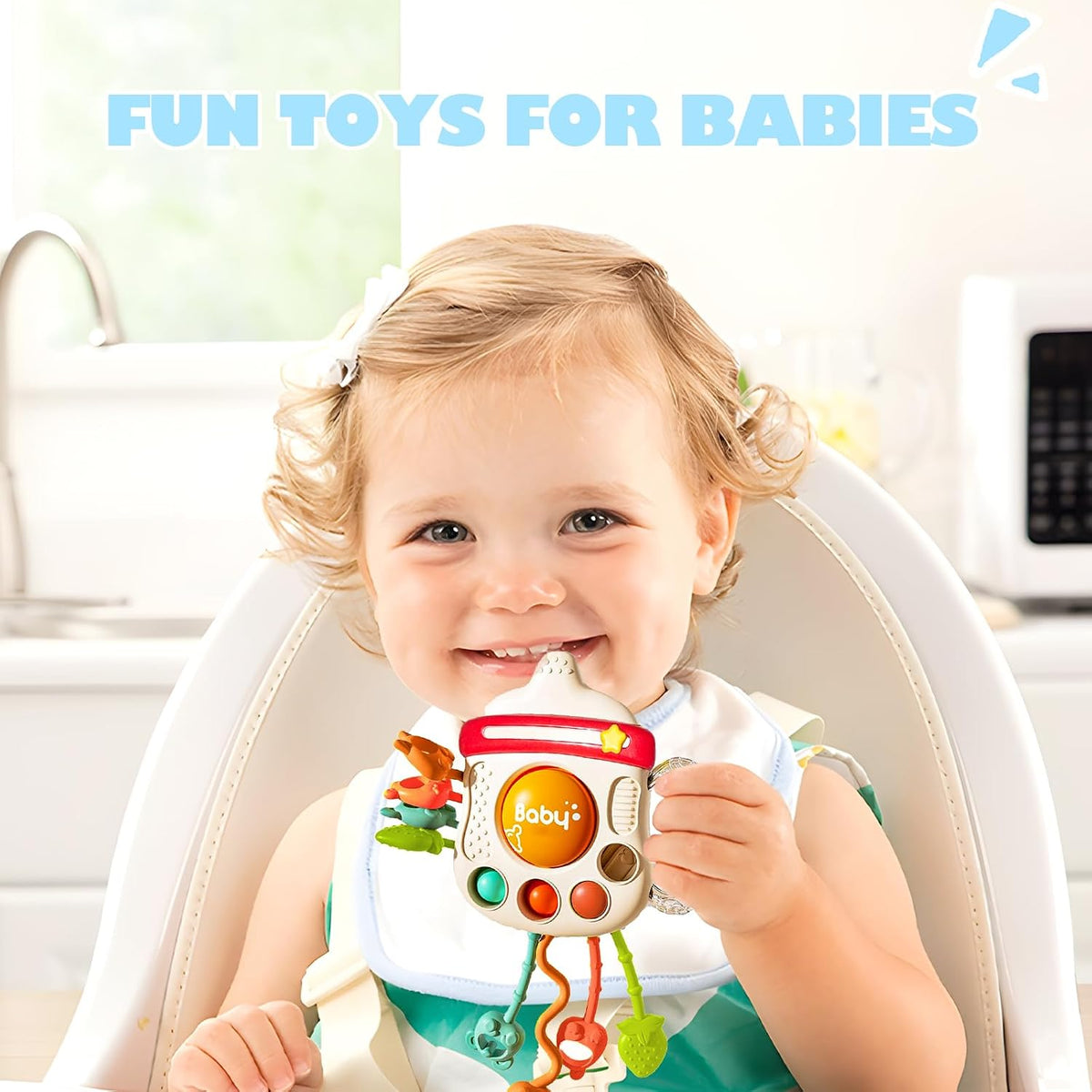 Montessori silicone pull string baby sensory toy with ropes, buttons and bubbles - view 3