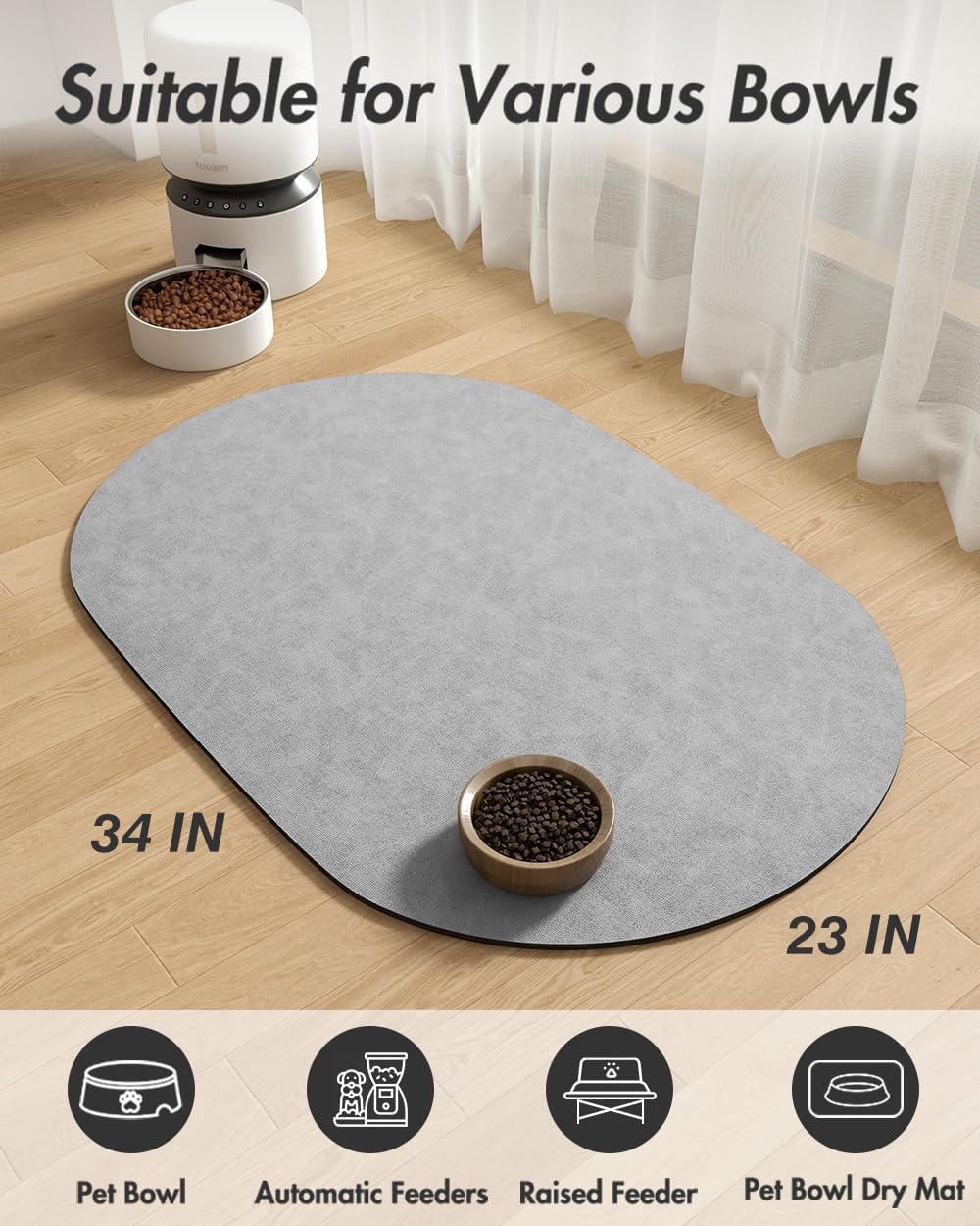MontVoo Absorbent Dog Food Mat-Dog Mat for Food and Water Bowl - Lightgrey / 23"x34" - image 4