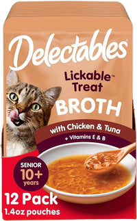 Hartz Delectables Savory Broths Senior 10+ Chicken & Tuna Lickable Cat Treat, 12 Pack