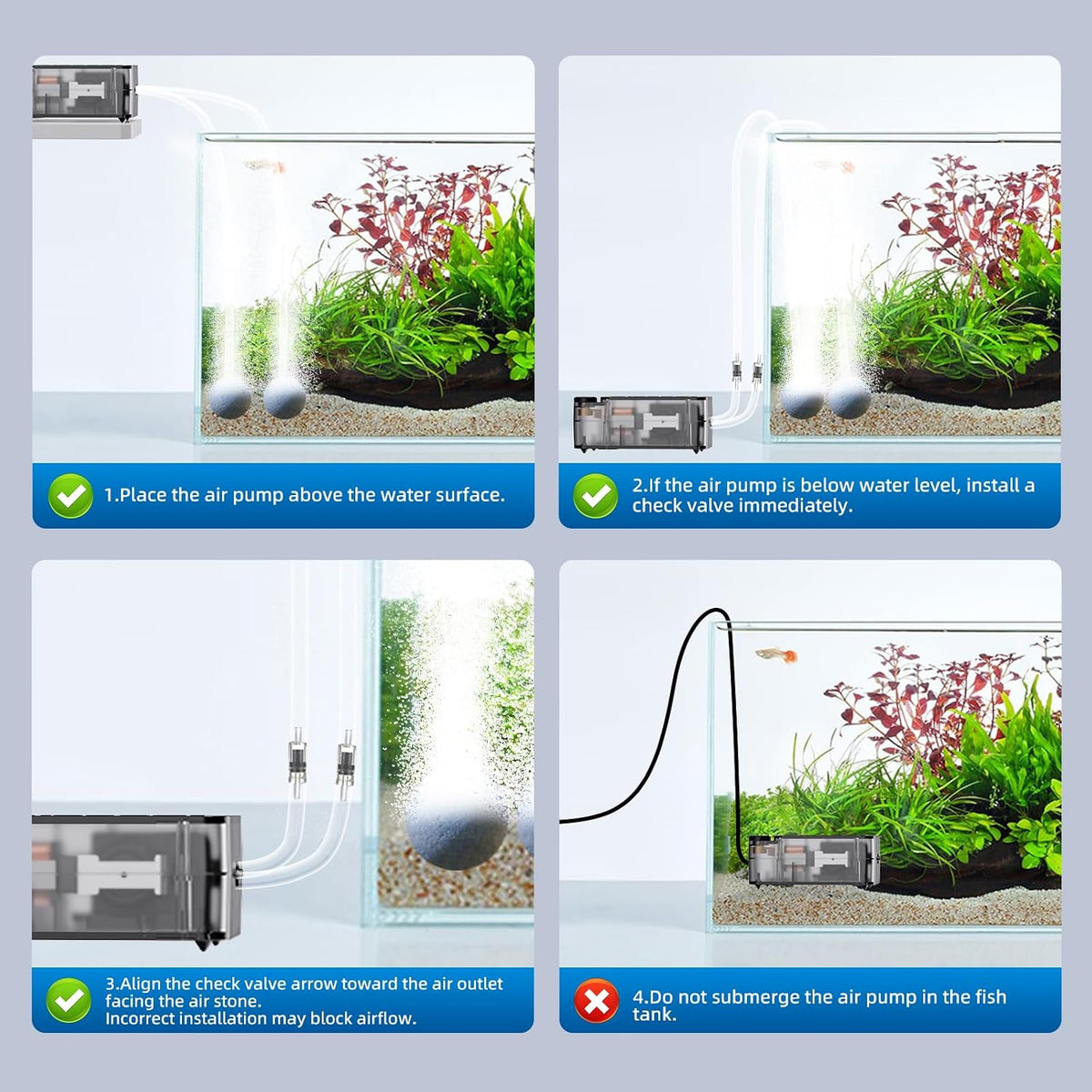Aquarium Air Pump,Ultra-Quiet/Small Size/More Output Air Pump for Fish Tank 1.5w/29GPH/14Kpa,with - 2W/57GPH （40-60gal） - image 4