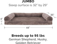 Furhaven Cooling Gel Dog Bed for Large Dogs w/ Removable Bolsters & Washable Cover, For Dogs Up to 95 lbs - Faux Fur & Velvet Sofa - Driftwood Brown, Jumbo/XL