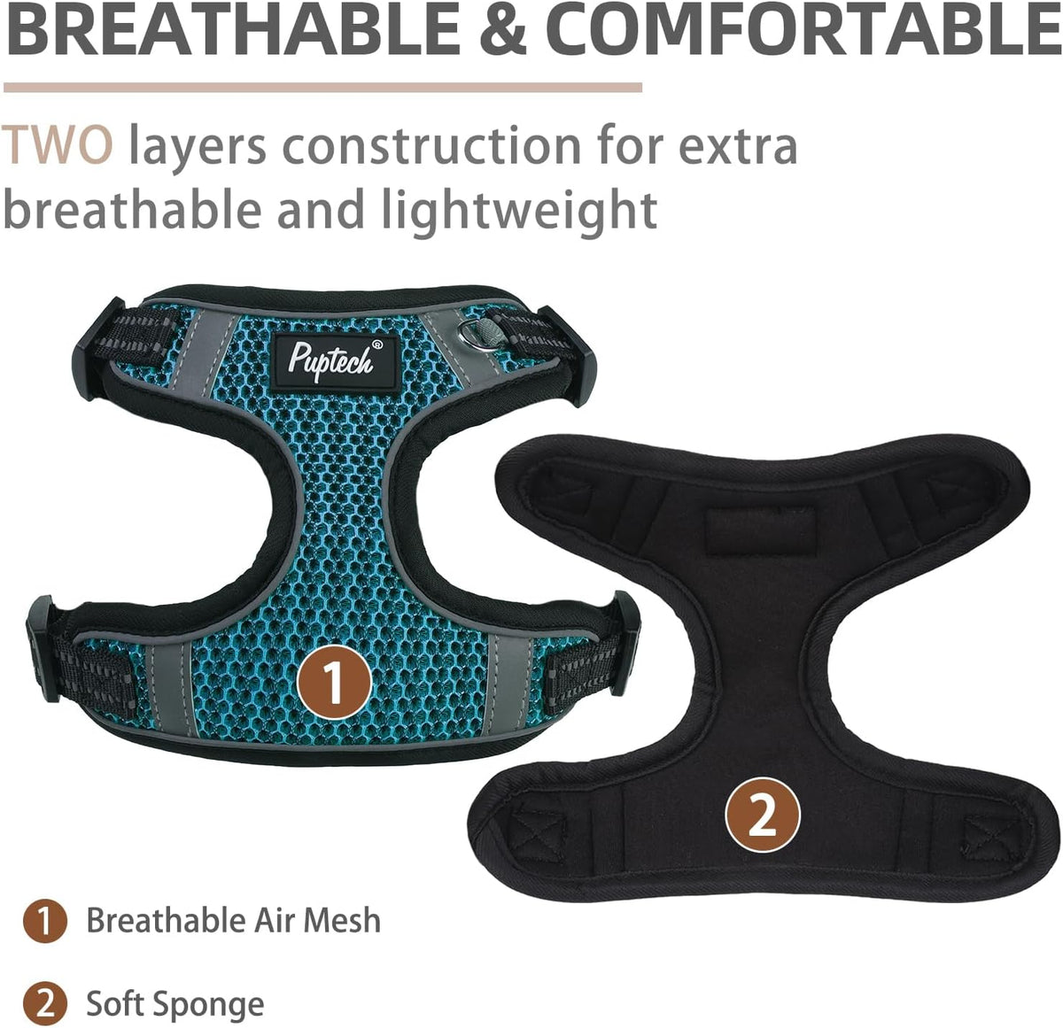 PUPTECK Dog Harness and Leash Set Small Sized - XS (9-13lbs, Chest 14"-16") / #1 Blue(Breathable Mesh) - image 2