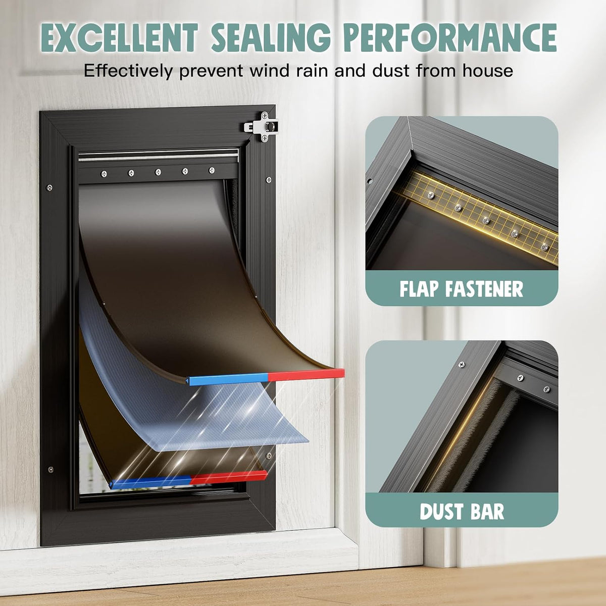 All Aluminum 3 Flaps Insulated Dog Door for Door – Essentials for Dogs - Large - image 2