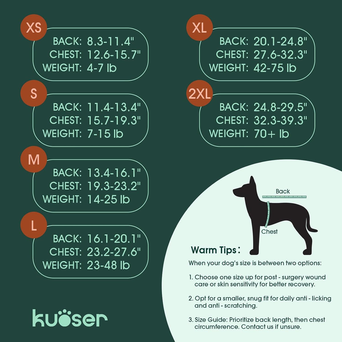Kuoser dog recovery suit with belly opening in soft cotton spandex fabric - view 2