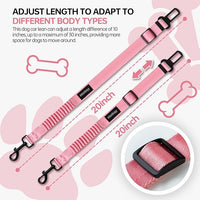 Thickened Dog Seat Belt for Car, 3 Pack Set Retractable Dog Car Adjustable Seatbelts for Vehicle Nylon Pet Safety Heavy Duty & Elastic & Durable Car Harness for Dogs, Light Pink