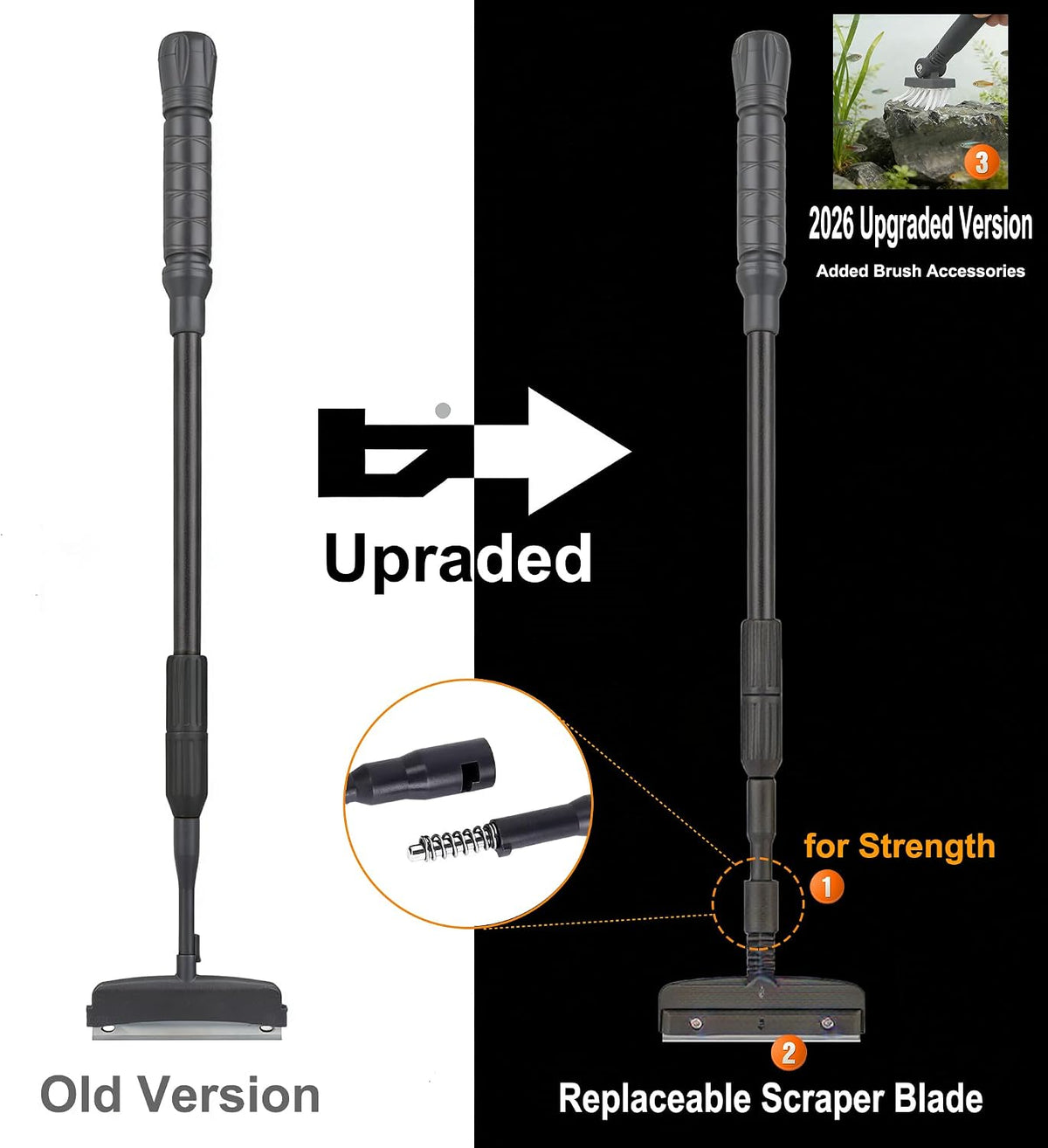 4IN1 Aquarium Cleaning Tools Long Handle Algae Scraper – Essentials for Fish - 6IN1 / 20~36In - image 2