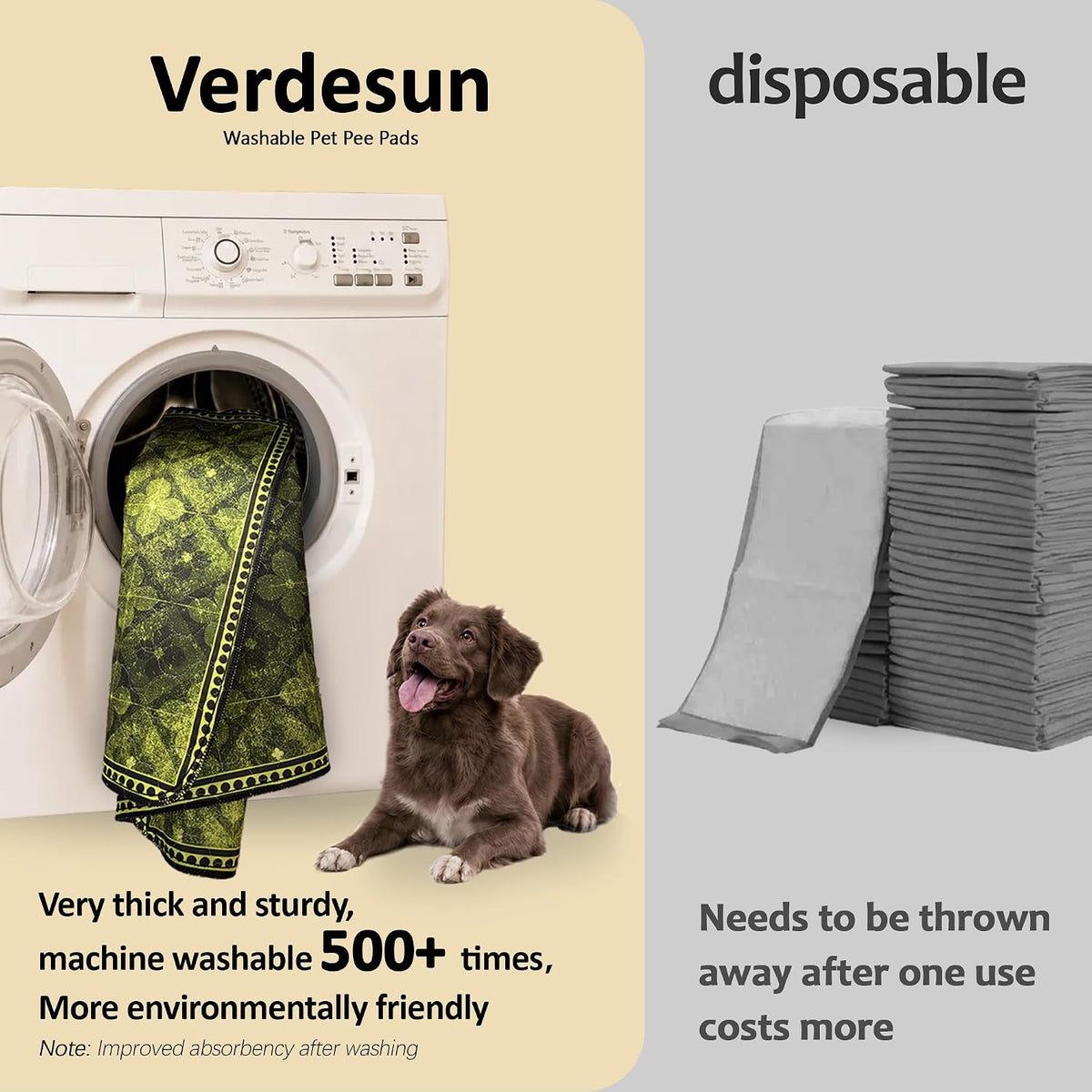 Washable Pee Pads for Dogs, Reusable Puppy Potty Training Pads - Green/Multi / 36" ×36"(pack of 2) - image 3