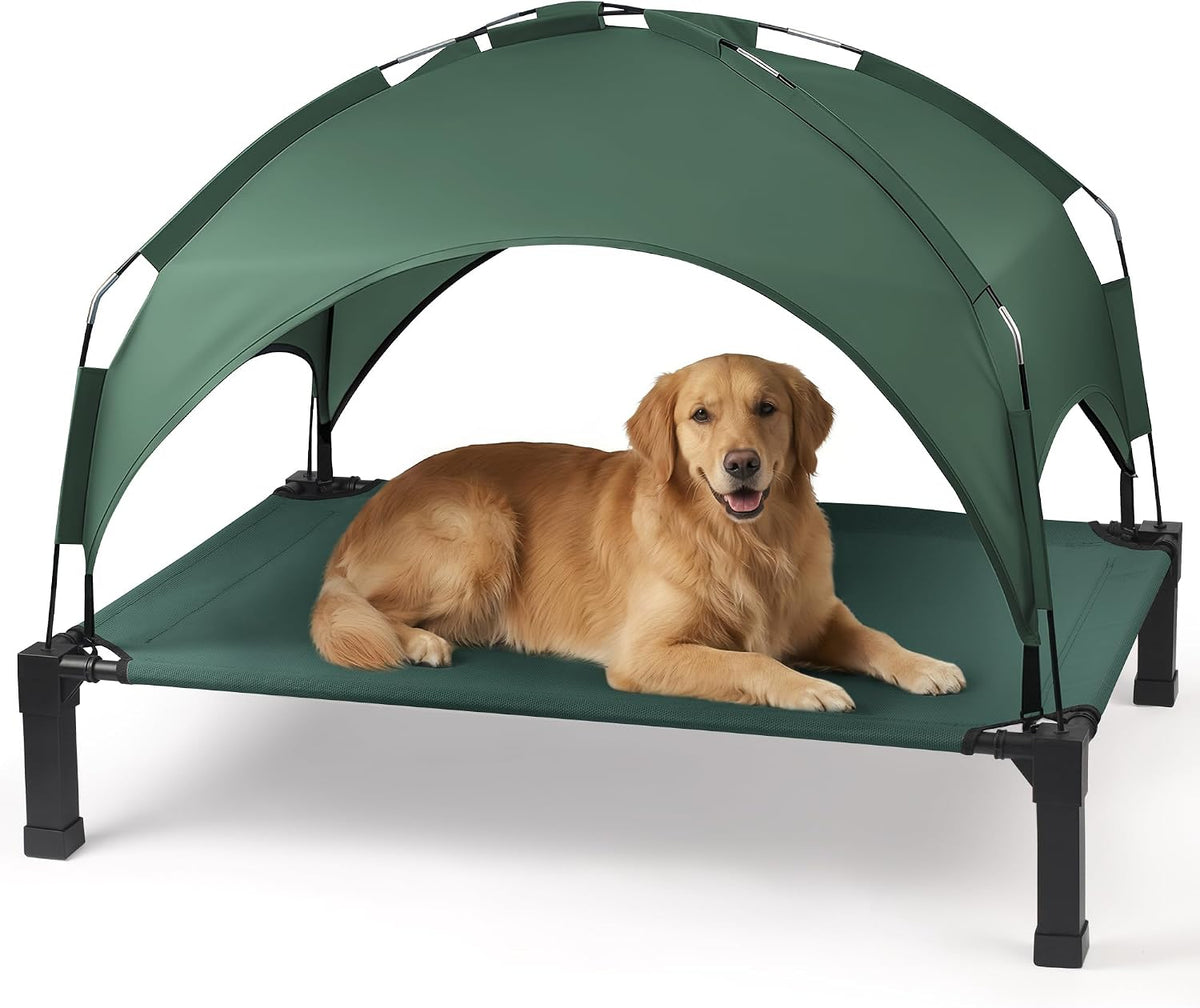 Elevated Dog Bed with Removable Canopy - Green / 51"L x 36"W x 9.5"H