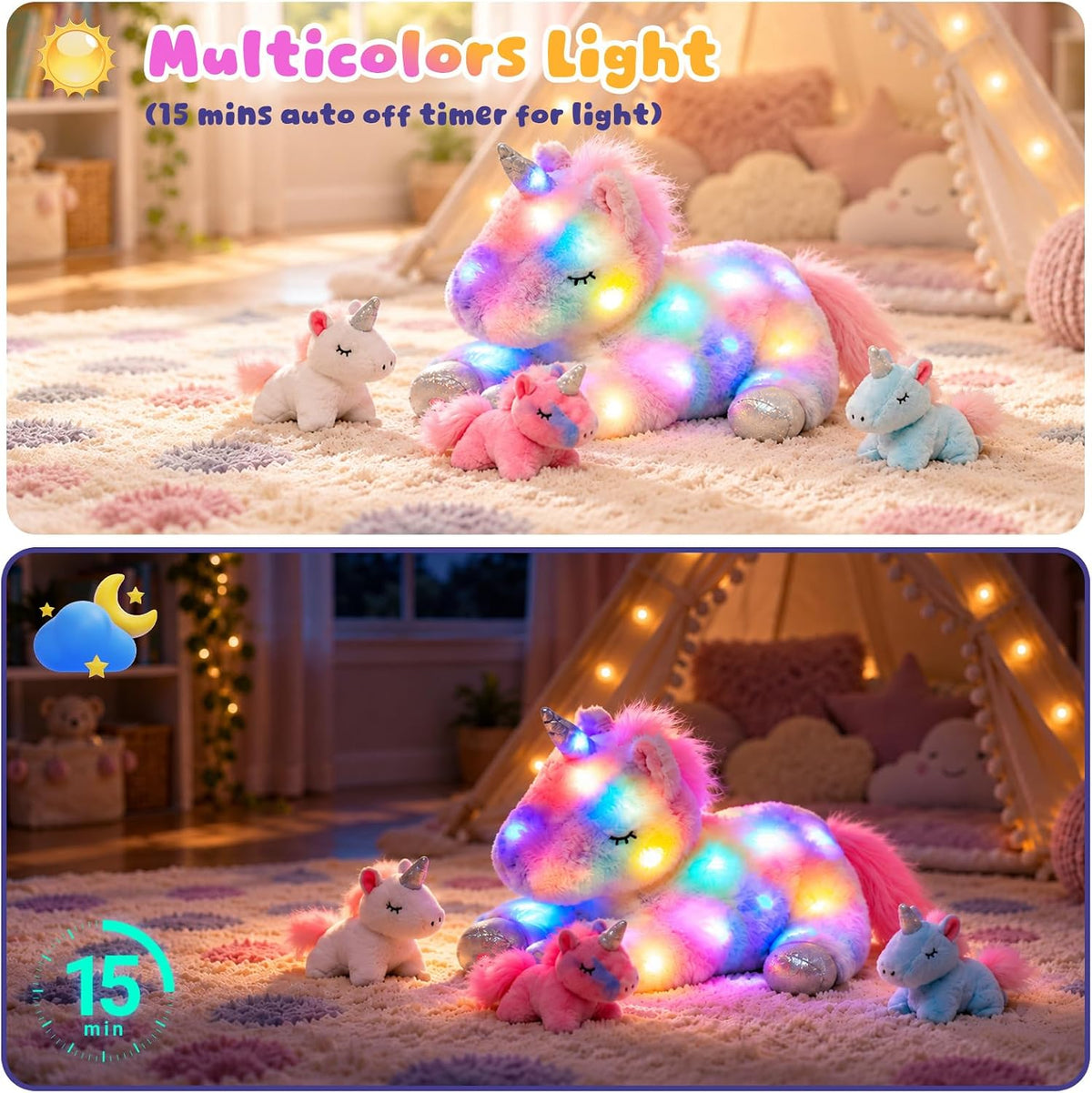Hopearl LED Plush Unicorn Lighting Up Stuffed Mommy Unicorn with 3 - image 4
