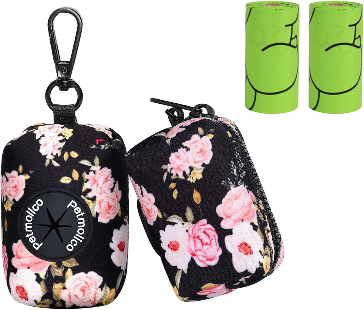 Petmolico Dog Poop Bag Holder Dispenser 2 Pack, Pink Rose – Essentials for Dogs - Black with Pink Rose