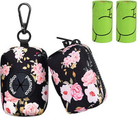 Petmolico Dog Poop Bag Holder Leash Attachment, Waste Bag Dispenser Zippered Pouch, Fits Any Leash, Includes Free Roll of Bags, 2 Packs - Pink Rose