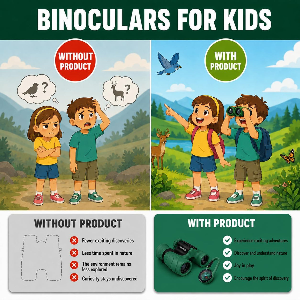Binoculars for Kids, Perfect Toy for Little Boys and Girls - Dark Green - image 4
