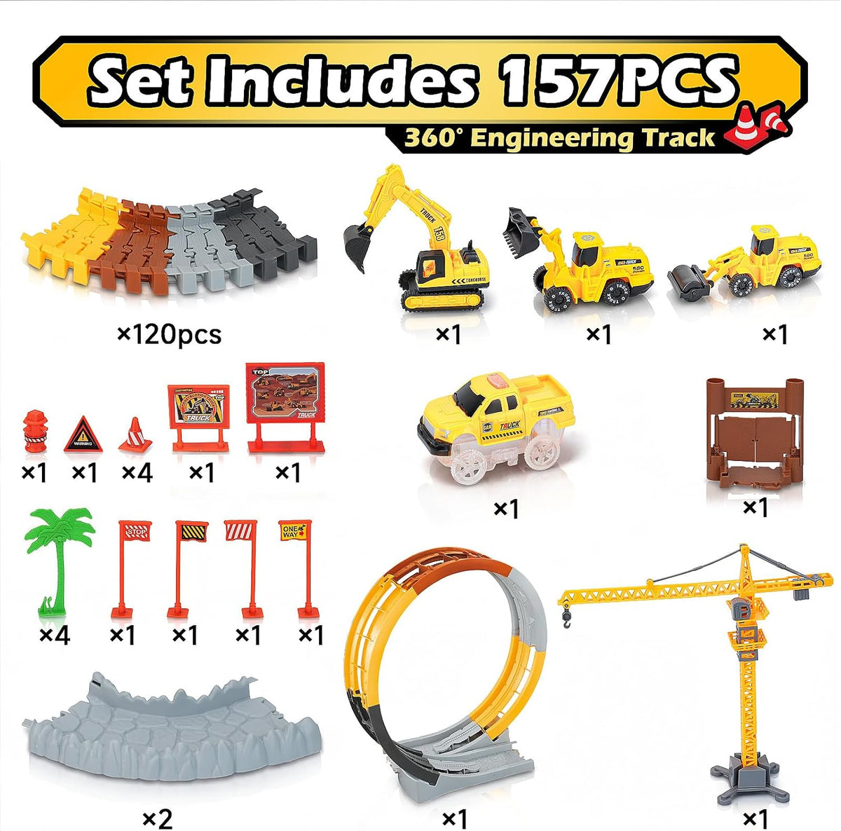 264 PCS Construction Race Tracks for Kids Toys - 360° Construction Race Track - image 4