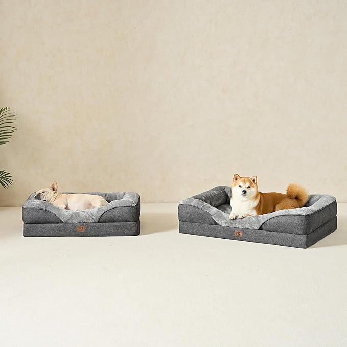EHEYCIGA Memory Foam XL Dog Bed for XLarge Sized, Extra Large Orthopedic Dog Sofa with Sides and Waterproof Liner, Washable Bolster Pet Bed Couch with Removable Cover, 42x30x7.5 Inch, Grey