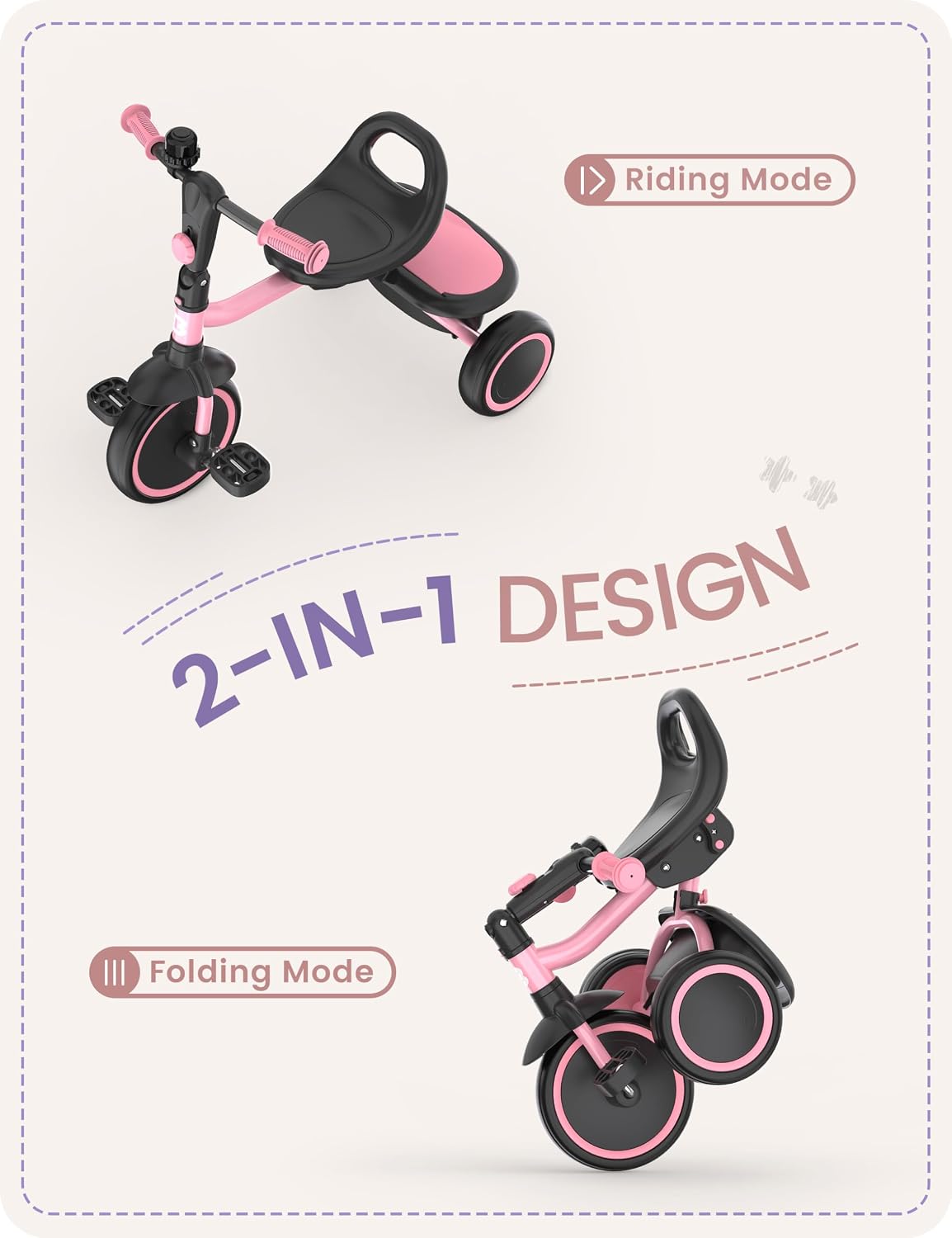 besrey Toddler Tricycle with Bell - Pink - image 2