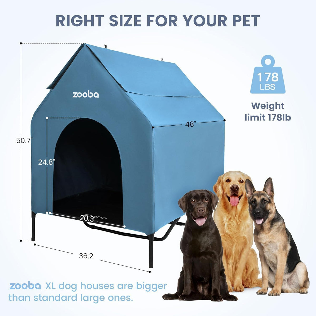 Zooba Large Dog House Outdoor - Blue / X-Large: 48 inch - image 4