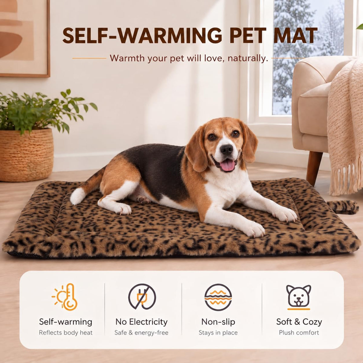Self Warming Cat Pad for Cats and Dogs - 30 x 24 inch / Brown/Black - image 2