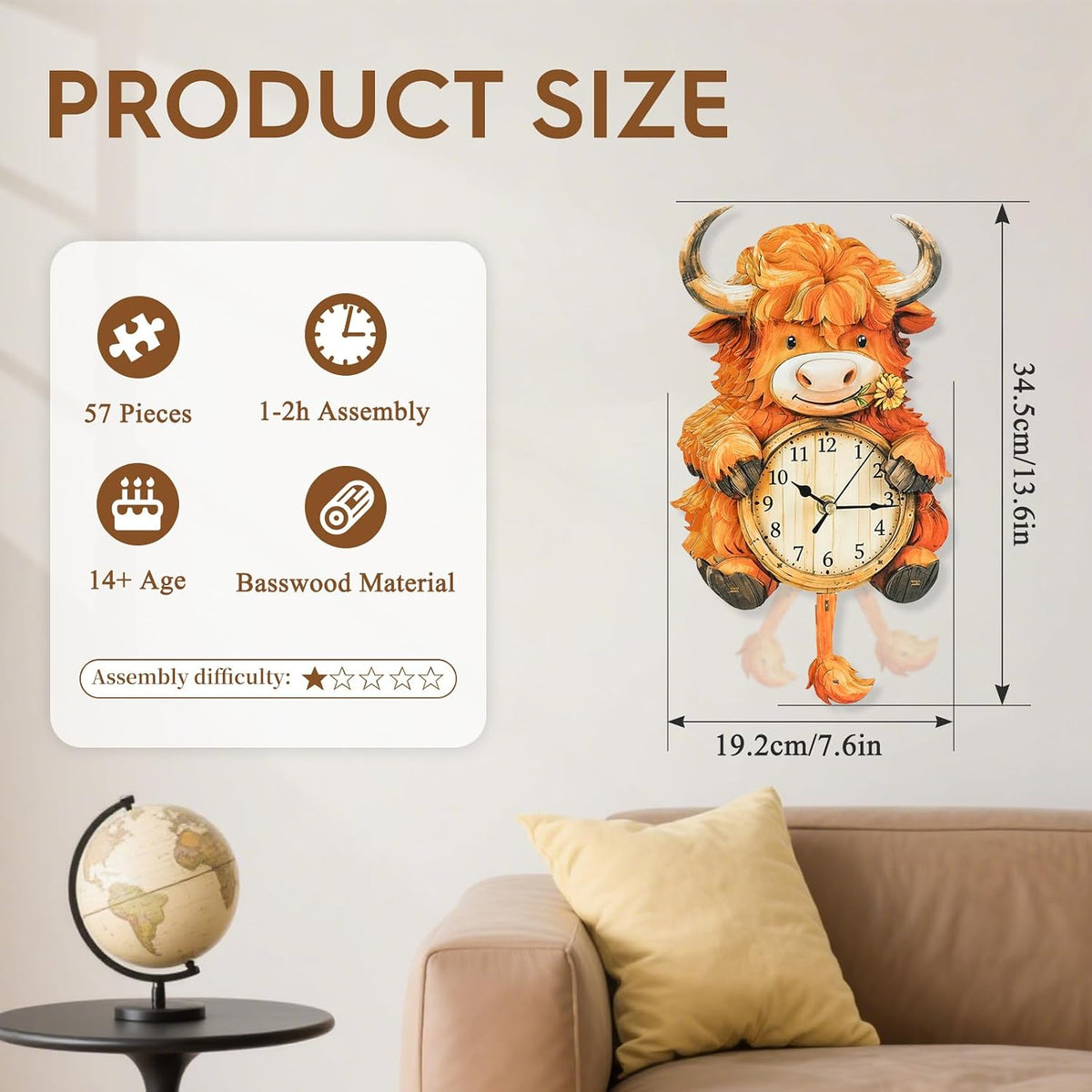 Halloween 3D Puzzles for Adults Halloween Puzzle Clock Adult Craft – Fun for Kids & Family - Highland Cow Clock - image 2