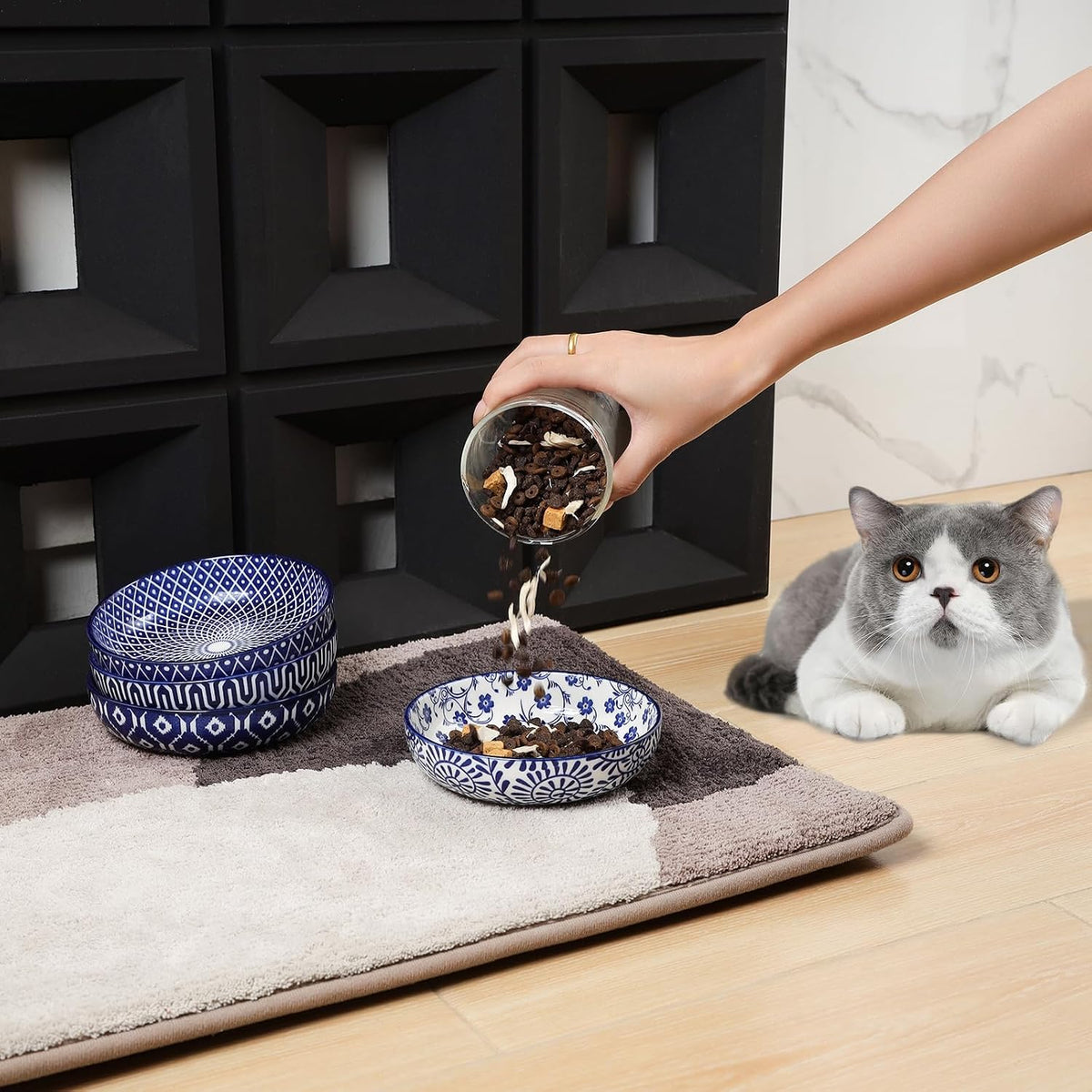 Selamica Ceramic Cat Bowls Set of 6 - 5.6 Inch, Set of 6 / Vintage Blue - image 4