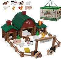 Wondertoys 208 Pcs Wooden Log Set, Classic Building Logs Ages 3+ - 164PCS Ranch