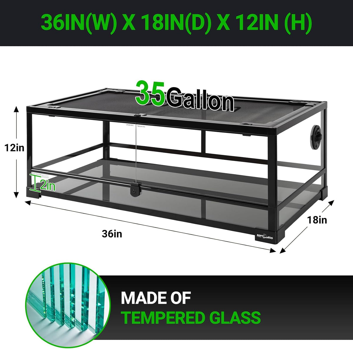 REPTI ZOO Full Glass 35 Gallon Reptile Tank - image 2