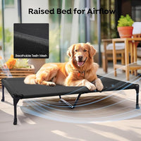 Veehoo Cooling Elevated Dog Bed with Fluffy Plush Bolster Cushion, Indoor Raised Dog Beds for Large Dogs, Soft Pet Sofa Cot with Removable Washable Mat, No-Slip Feet, 59 x 37 inches, Cream White