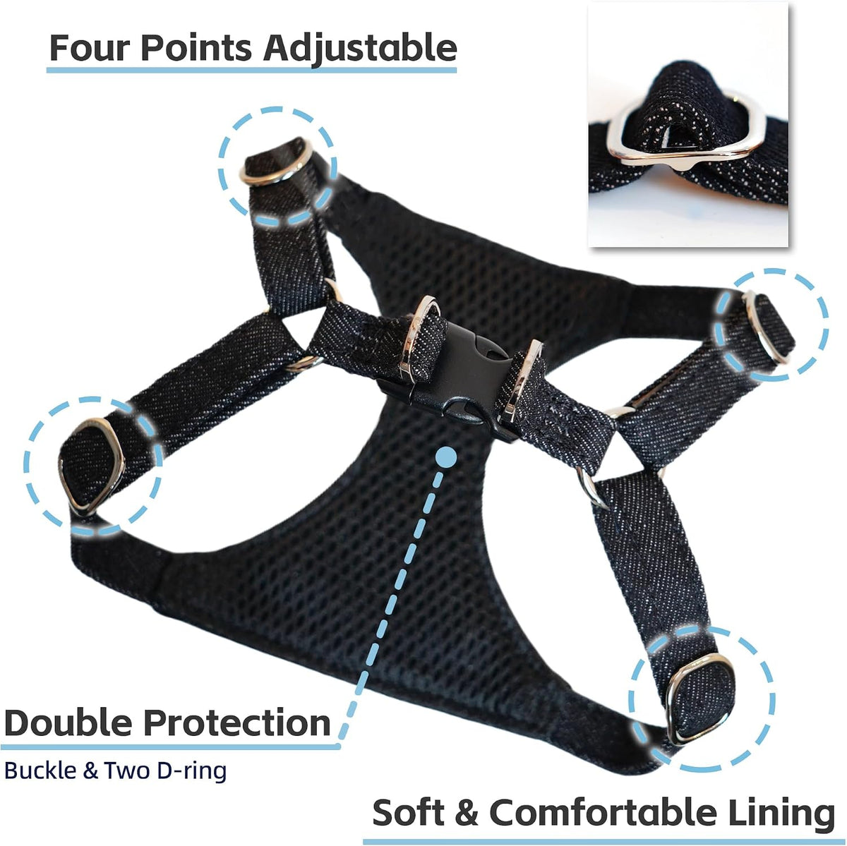 Puppytie XS Dog Harness and Leash Set, Denim Brown, XS – Essentials for Dogs - cross-denim black / XXS(2.2-6lb) - image 3