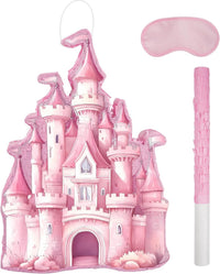 Princess Castle Pinata - Pink Castle Pinata with Blindfold and Bat for Girls Kids Princess Theme - Castle B