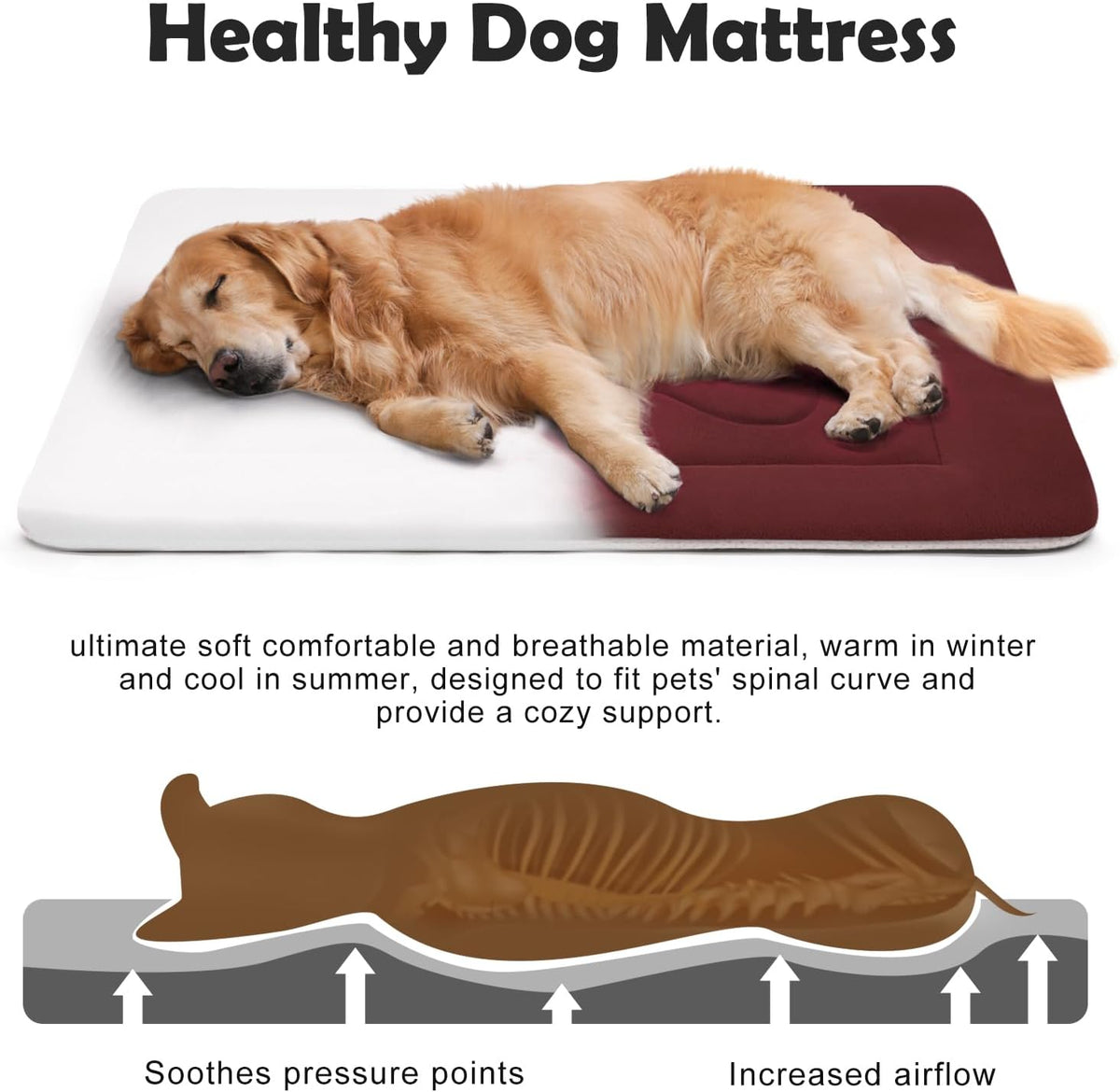 Large Dog Bed Soft Dog Crate Pad Mat 42 in Non-Slip Bottom Washable - 36.0"L x 23.0"W x 1.2"Th / Dark Red - image 3