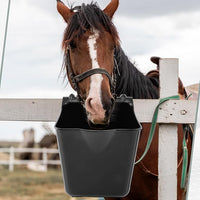 4 Pack 15 Quart Horse Feeders for Stall Hook Over Hanging Fence Hay Feeder Mountable Livestock Plastic Feed Bucket for Farm Stalls Pasture, Stable to Feed Horses Sheep Cattle Cows Etc(Black)
