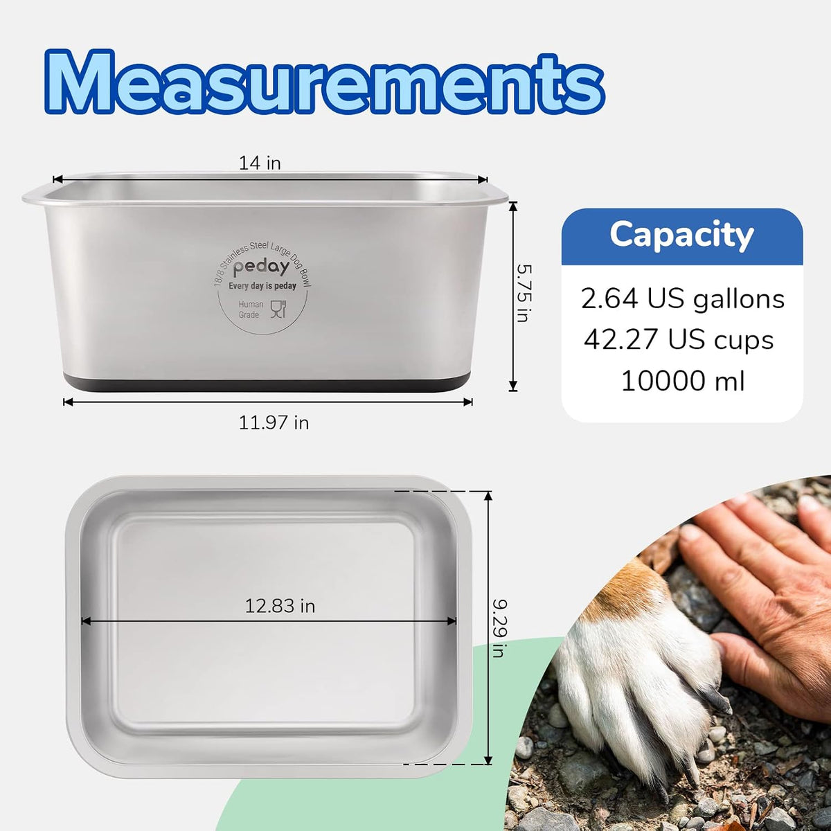 PEDAY 2.64 Gallon Extra Large Dog Water Bowl - 2.64 gallon / Silver, Nonsilp - image 4