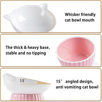 Ceramic Raised Cat Bowl，Tilted Raised Cat Bowl Anti Vomit Cat Bowls - Pink - image 4