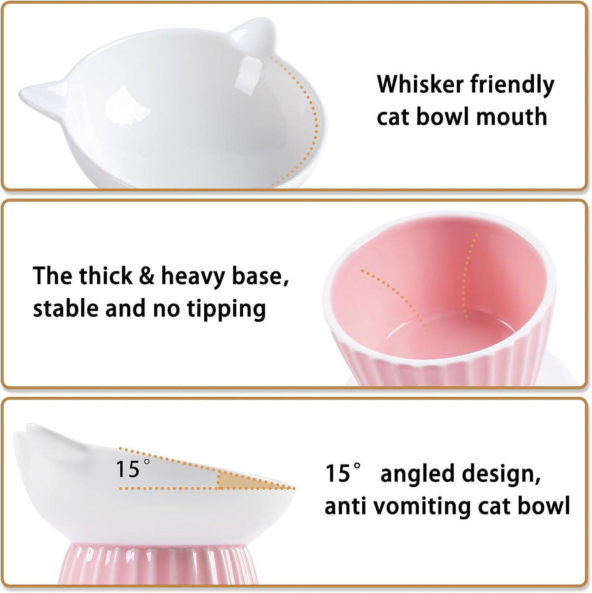 Ceramic Raised Cat Bowl，Tilted Raised Cat Bowl Anti Vomit Cat Bowls - Pink - image 4