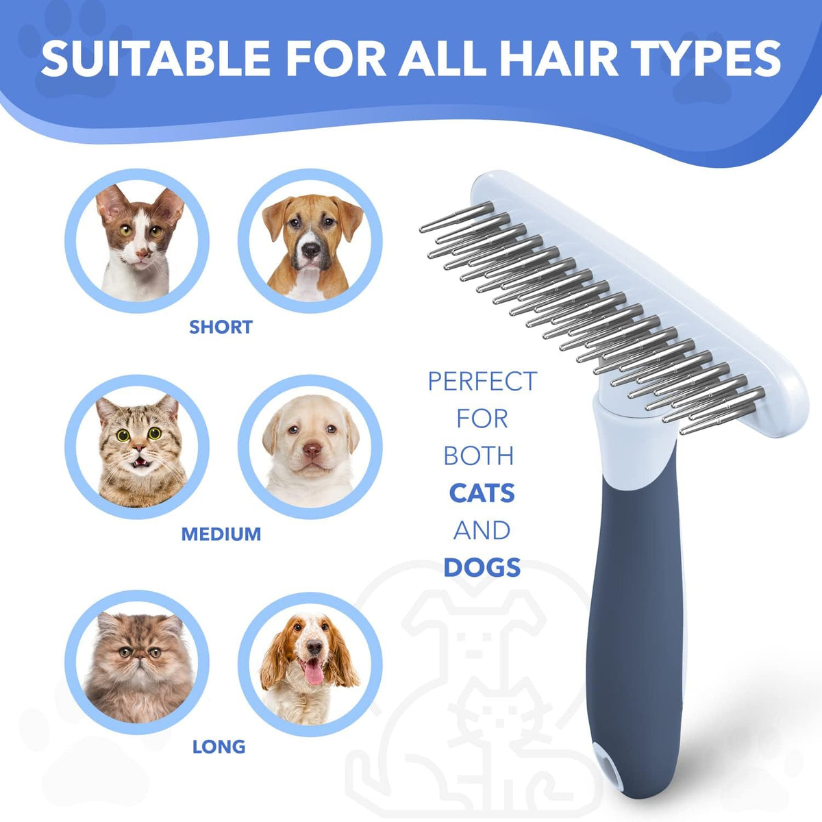 DOGI Deshedding Brush, Undercoat Rake for Dogs, Cats, Matted - Haze Blue - image 3