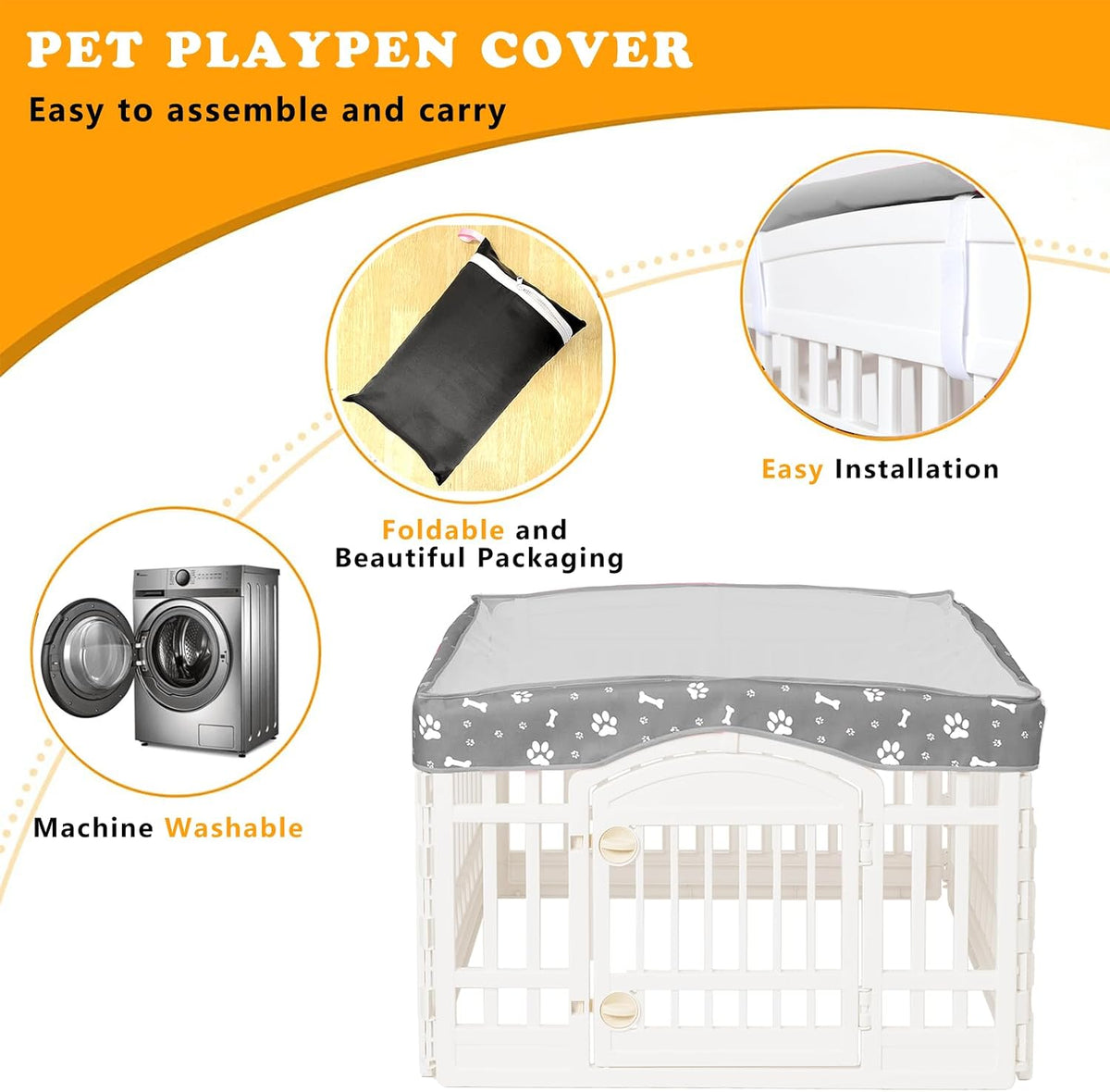 Dog Playpen Mesh Top Cover for 36" Inch Pet Playpen with 4 Panels - Gray - image 4
