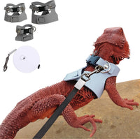 SEZDEKI 3 pack grey leather bearded dragon harness set with retractable leash